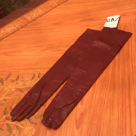 Zara 100% genuine leather red long opera gloves - Picture 6 of 11